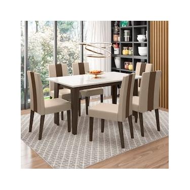 Imagem de Mesa de Jantar Retangular Poliman Goya com Tampo de Vidro e 6 Cadeiras Revestidas em Suede