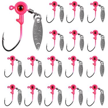 Imagem de Crappie Jigs Big Eye Jig Heads, 16 peças de ganchos de cabeça redonda e plana, lâminas giratórias, anzóis de pesca pintados, iscas para truta robalo (rosa, 3/453.6 g)