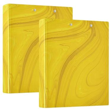 Imagem de Fichários de caderno de anéis redondos, fichários de caderno de 3,8 cm com capa de bolso, pacote com 1/2 fichários escolares, 200 folhas de tinta a óleo em ouro amarelo abstrato
