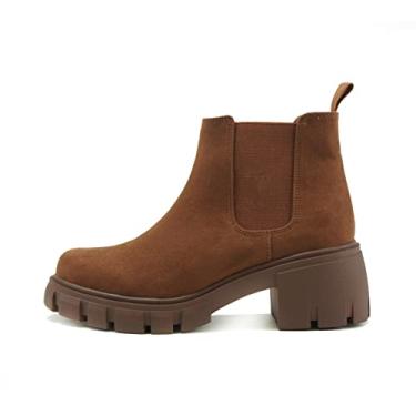 Imagem de Soda PIONEER ~ Bota feminina de salto médio Chelsea com elástico duplo, D-Chestnut Imit Suede, 38