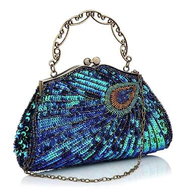 Imagem de Rkrouco Peacock Evening Clutch Beaded Sequins Party Wedding Purse., Verde 2, Elegante, vintage