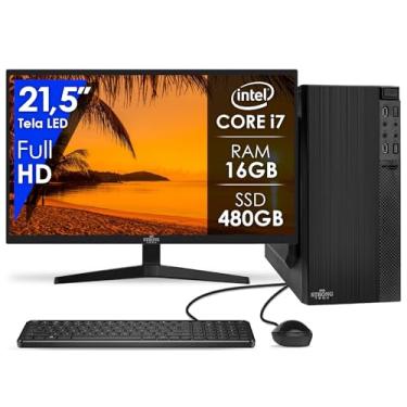 Imagem de Computador Completo Intel Core i7 16GB SSD 480GB Monitor 21,5" 4 Núcleos Super Turbo Pc Hdmi Teclado e Mouse Strong Tech