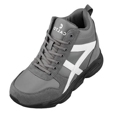 Imagem de CALTO Sapatos masculinos invisíveis que aumentam a altura – Botas de cano alto com cadarço – 9 cm mais alto, Cinza/branco, 42