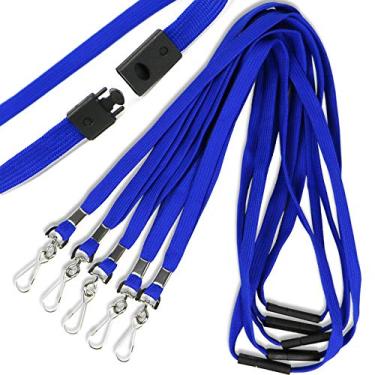 Imagem de Cordão de segurança para separação com cordões planos J-Hook para crachás de identificação, cordão de cruzeiro em massa para mulheres/homens, cartões de visita, cordões, funcionários estudantes, (azul, breakaway pacote com 100)