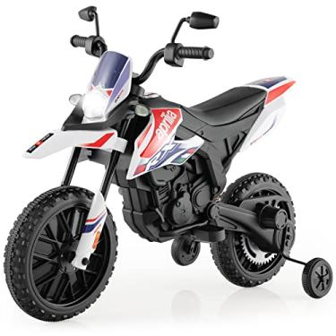 Imagem de SilteD SilteD 12V Kids Ride on Motorcycle, motocicleta licenciada Aprilia movida a bateria com rodinhas, luz, música, função sem fio, brinquedo de veículo elétrico para meninos e meninas (branco +