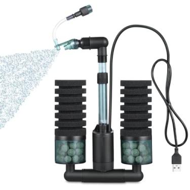 Imagem de QANVEE Filtro de esponja de aquário borbulhador com bomba de água ultra silenciosa e bolas de cerâmica para peixes e camarões (filtro S (6-30 galões))