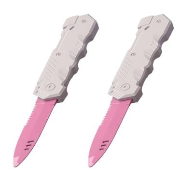 Imagem de Lovisun Facas de brinquedo de plástico retráteis - pacote com 2 - seguras e divertidas para crianças e adultos - ótimas para Halloween, cosplay, truques de mágica e muito mais - lâmina rosa com cabo