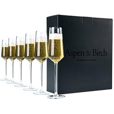 Imagem de Aspen & Birch - Classic Champagne Flutes Set of 6 - Champagne Glasses - Mimosa Glasses, Premium Crystal Stemware, Clear, 6 oz, Hand Blown Glass Champagne Flutes - Hand Crafted by Artisans