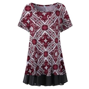 Imagem de LARACE Túnica plus size para mulheres, roupas de verão, camisas elegantes de manga curta, gola redonda, blusas de chiffon, A-windred34, 5X