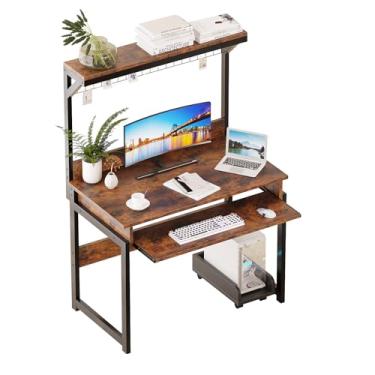 Imagem de ALISENED Mesa de computador de 80 cm com cabana, mesa de escritório, mesa de estudo, mesa de trabalho, mesa de computador para escritório em casa, design com economia de espaço