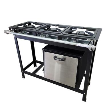 Imagem de Fogão Alta Pressão 3 Bocas Alcazon com Forno 60 Litros Tampa Inox ACZ-008+ACZF-002