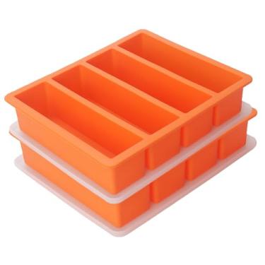 Imagem de Moldes de silicone para cubos de gelo amplamente utilizados, 2 pacotes, bandeja de cubos de gelo para uísque, molde de manteiga, moldes de freezer para sopas e molhos (laranja)