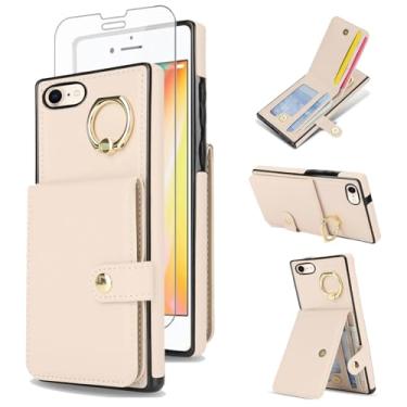 Imagem de Capa de celular para iPhone 7/8/SE 2020/2022 carteira com anel protetor de tela, compartimento para cartão RFID iPhone7 iPhone8 7s 8s i SE2020 SE2022 2/2nd/3/3ª geração SE2 SE3 7SE 8SE mulheres