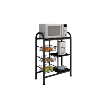 Imagem de Fruteira Espanha 3 Cestos 3 Estantes Bm Tubulares Prata/preto Rajado