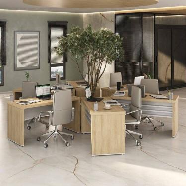 Imagem de Conjunto Executivo Tamburato 6 Mesas 1400 Carvalho/Branco