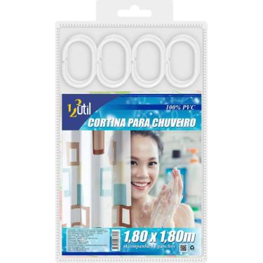Imagem de Cortina Box Para Chuveiro 100% Pvc Com 12 Ganchos 1,80X1,80M