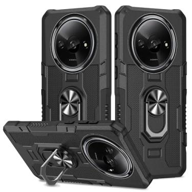 Imagem de Sidande Capa para Xiaomi Redmi A3, 23129RN51X, suporte de suporte resistente, suporte magnético embutido para carro, à prova de choque, capa protetora para celular para Xiaomi Redmi A3 preta