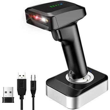 Imagem de Alacrity Scanner de código de barras sem fio QR 2D com base de carregamento e indicador de nível de bateria Bluetooth e 2,4 GHz sem fio e USB com fio 3 em 1, leitor de código de barras com sensor
