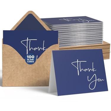 Imagem de 100 Cartas de agradecimento azul marinho com envelopes e adesivos | Conjunto de caixa de notas de agradecimento elegante | Grande Aparência Profissional 10 x 15 cm Cartões Perfeitos para Negócios, Formatura, Chá de Bebê e Casamento