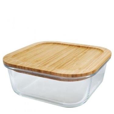 Imagem de Travessa de Vidro 17,5x17,5x7,0cm Forno Freezer com Tampa Bambu 1,15lt