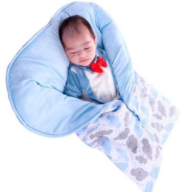 Imagem de Porta Bebê Saco de Dormir Inverno 100% Algodão Aconchego Nuvem Azul - 