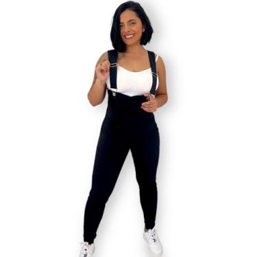 Imagem de Macacão Jardineira Calça Bengaline Skinny Clochard - Anj Modas, Preto,