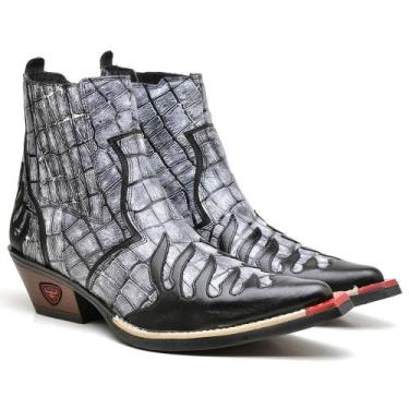 Imagem de Bota Country Masculina Couro Bico Fino Bordada Moderna - Fakcini, Pret