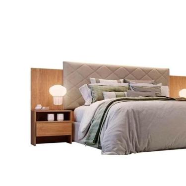 Imagem de Cabeceira Cama Box Madeirado Casal Everest Plus c/ 2 Mesas e 2 Gavetas Cumaru - Novo Horizonte