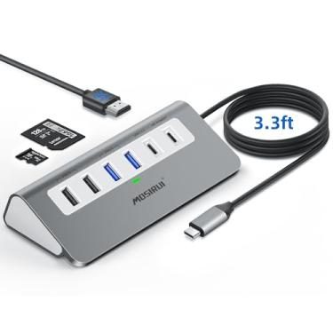 Imagem de Hub USB C, adaptador multiportas USB C com HDMI 4K, USB-C3.0/USB A 3.0, 2 USB A 2.0, PD 100W, leitor de cartão SD/TF, hub USB C de alumínio para MacBook Pro/Air, iPad, iMac iPhone 15 e outros