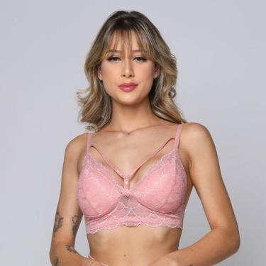 Imagem de Sutiã Rendado com Bojo e Strappy Silvana Decote V - WLS Modas, P, Rosa