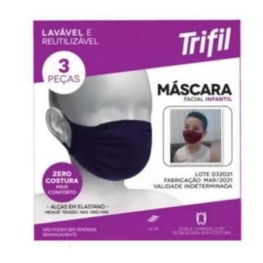 Imagem de Máscara tecido infantil (c/03 und)  - trifil, Vinho, Azul Marinho e Az