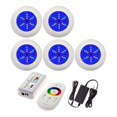 Imagem de Kit Refletor Para Piscina 5 Leds 6w Luminária Rgb + Comando - Infinity