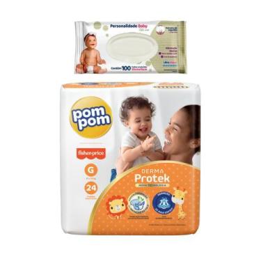 Imagem de Kit Fralda Infantil PomPom + Toalha Umedecida Personalidade, G c/24