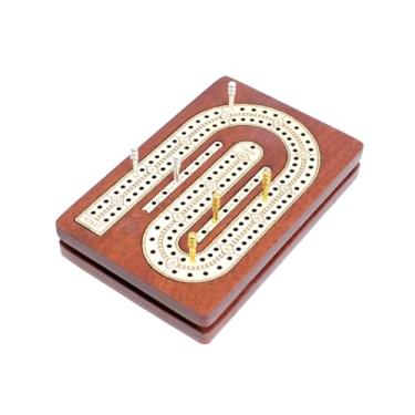 Imagem de House of Cribbage - 2 Track (Loop Shape) - Wooden Travel Pocket Size Cribbage Board - 4.75 Inch - Storage Space for Cribbage Pegs - 60 Points (Bloodwood/Maple Wood)
