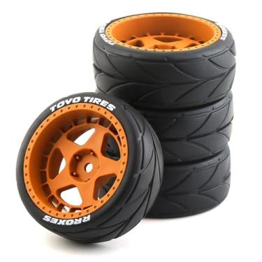 Imagem de Chanmoo 1/10 RC Rally On Road Tires 12mm Hex Plastic Wheels Rims and Rubber Drift Tyres for 1:10 On-Road Racing Car Tamiya XV01 XV02 TA06 TT01 TT02 PTG2 144001 A959 HPI KYOSHO 4PCS (Brown B)
