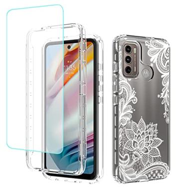 Imagem de Yerebel Capa para Moto G60, Motorola G60 XT2135-1 XT2135-2 com protetor de tela de vidro temperado, design floral à prova de choque, capa protetora para celular para Motorola Moto G60 (Mandala)