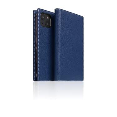 Imagem de SLG Capa carteira de couro compatível com iPhone 14, D8 couro de flor integral diário flip porta-cartão com caixa de presente, feita à mão e projetada para iPhone 14 (azul marinho)