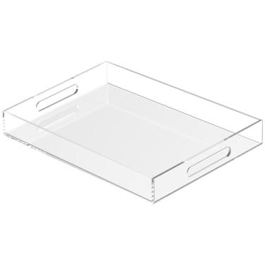 Imagem de Bandeja de acrílico 40,6 x 30,5 cm com alças cortadas – a bandeja decorativa à prova de derramamento é um organizador de bancada ideal para salas de estar, mesas de café otomanas, escritórios