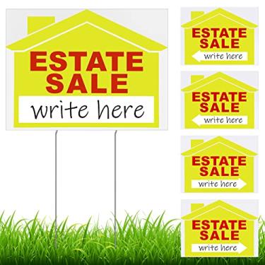 Imagem de Conjunto de 5 placas de venda imobiliária com estacas 30,5 x 40,6 cm, dupla face, venda de imóveis, sinais, setas direcionais, sinalizações para venda de garagem imobiliária (amarelo, vermelho)