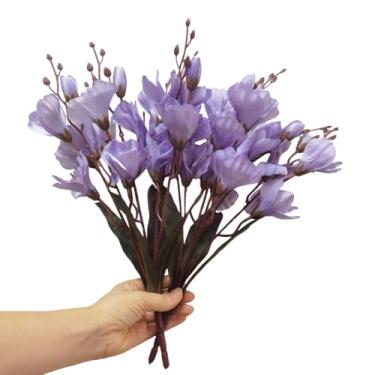 Imagem de 2 peças de buquê de flores de seda de magnólia artificial roxo claro de 40,6 cm, orquídeas falsas, orquídeas de seda que parecem reais para decoração de casa, buquê de casamento, plantas artificiais