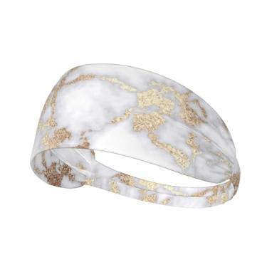 Imagem de Faixas de cabelo modernas chiques de mármore em folha de ouro branco, faixas de cabelo para ioga, para fitness, atlético, lenço de cabeça antiderrapante para homens, mulheres, meninas, acessórios de