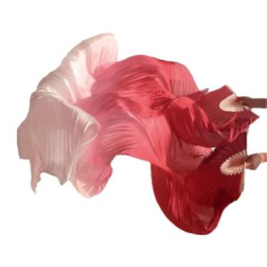 Imagem de SNOWAQUA Fãs de véu de seda sintética de dança do ventre, 1 par (esquerda + direita) véu longo de fãs de bambu de seda sintética, fãs de seda para dança do ventre, desempenho de dança (estilo1, 90 x 187 cm)