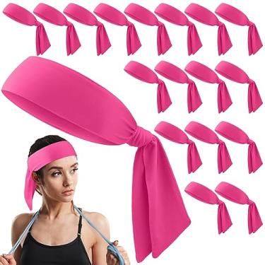 Imagem de Hiboom Pacote com 18 faixas esportivas para homens e mulheres, tiaras de karatê ninja, faixas elásticas de cabelo para jogar tênis, basquete, ioga, corrida, ciclismo (vermelho rosa)