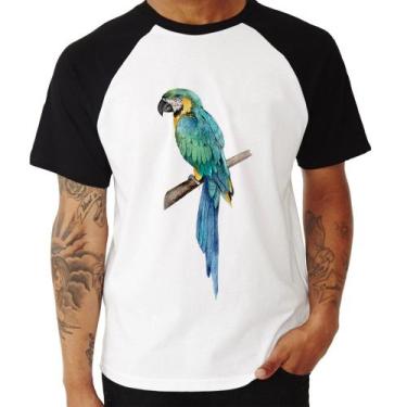 Imagem de Camiseta Raglan Arara Azul - Foca na Moda, Branco, Preto, M