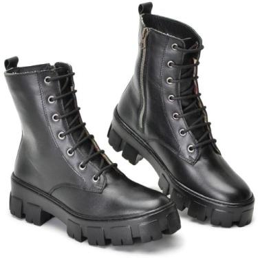 Imagem de Coturno Feminino Tratorado de Couro Cano Médio Conforto - Mila Marques