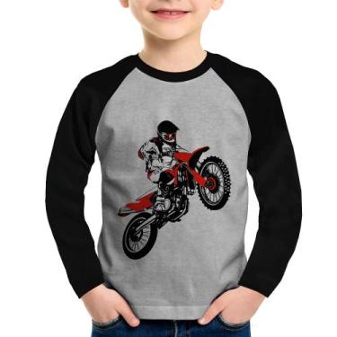 Imagem de Camiseta Raglan Infantil Motocross Jump Vermelha Manga Longa - Foca na