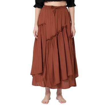 Imagem de ThePirateDressing Saia longa feminina renascentista medieval pirata camponesa em camadas com cintura alta elástica e bolsos C1801 Chocolate GG