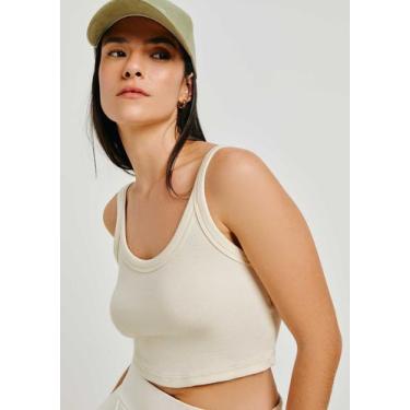 Imagem de Regata Básica Feminina Cropped Em Ribana Canelada - Hering, G, Off whi