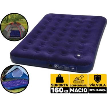 Imagem de Colchão De Ar Inflável Multiuso Casal 160kg Com Fole Mor 009072, Azul