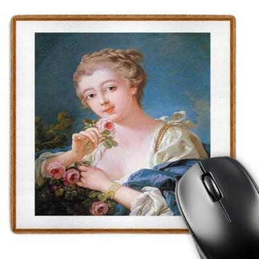 Imagem de 3dRose Mouse pad LLC 20 x 20 x 0,65 cm, pintura vintage francesa menina com rosas (mp_62260_1)